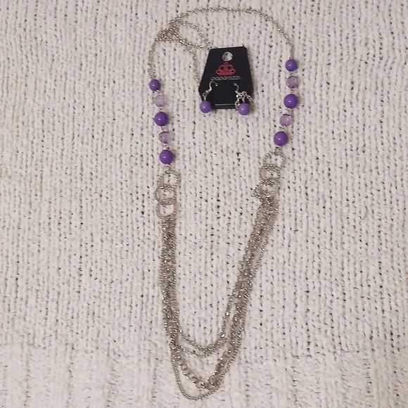 Papparazi Silver Necklace set with purple accents - Picture 2 of 4